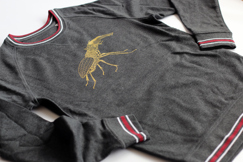 Sweater - Men - Dark heather grey with golden Stag beetle - M (SWA050)