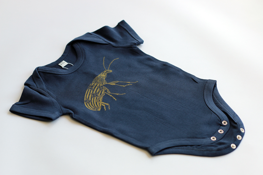 Bodysuit - Navy with golden weevil - 6-12mths (B012)