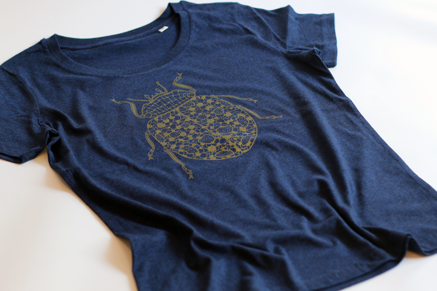 Women - Black heather blue with golden Ladybird - S (TS067)