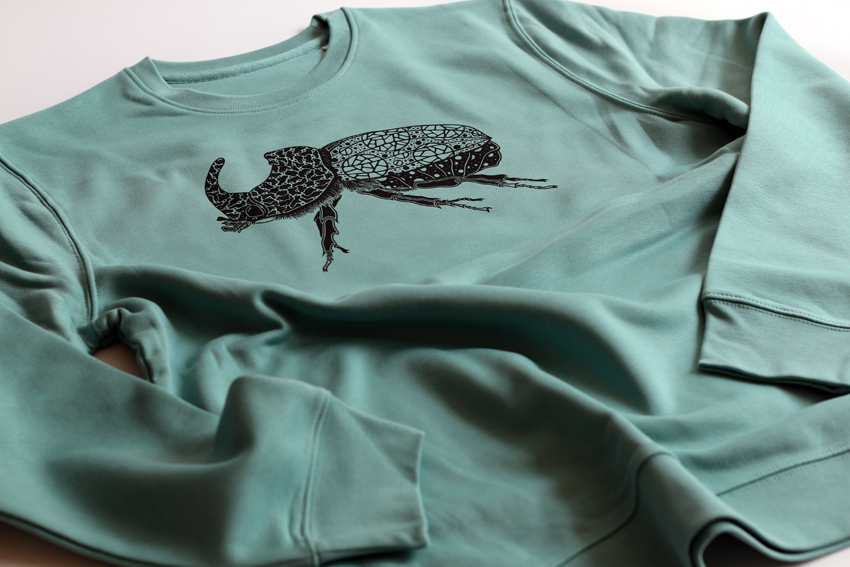 Men/Unisex - Teal monstera with black Rhinoceros beetle - XL (SWA028)